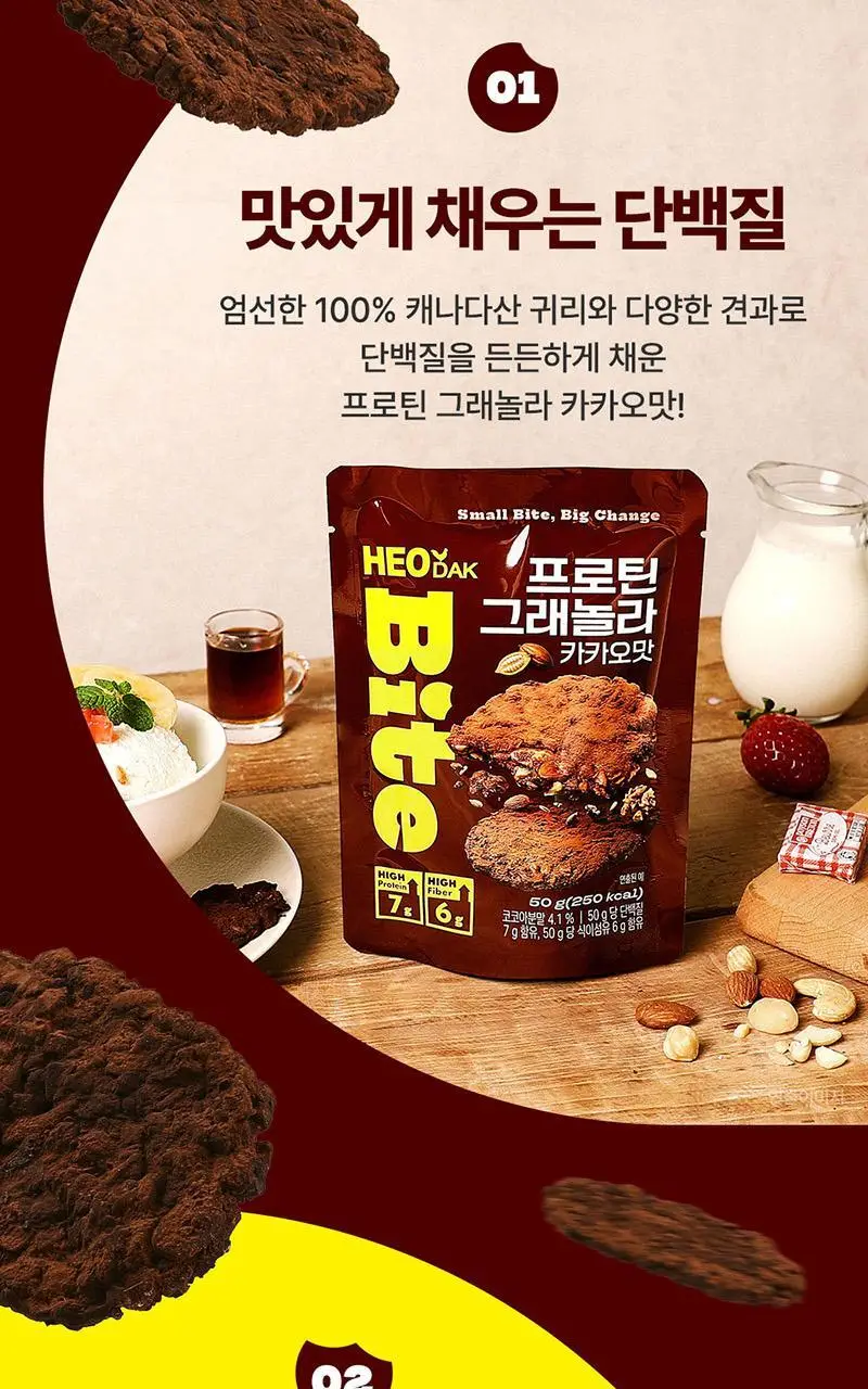 [허닭BITE] 프로틴 그래놀라 비스킷 50g 2종 (카카오/인절미) 상세페이지 19